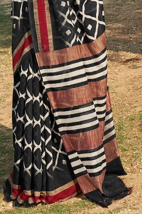 Cotton Saree Ink Black Printed Cotton Saree saree online