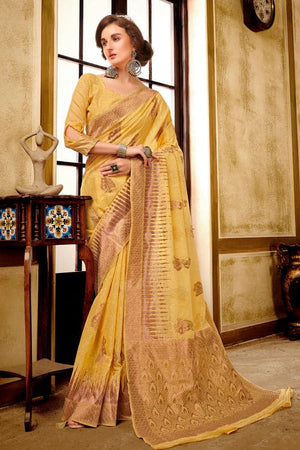 Iris Yellow Cotton Saree