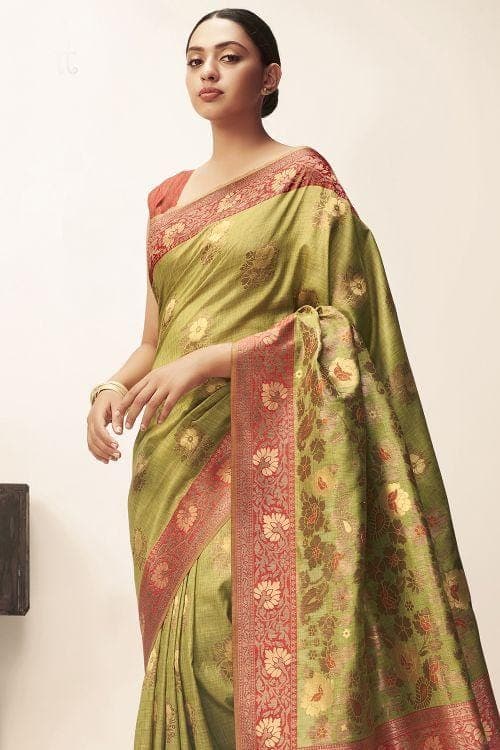 green cotton saree