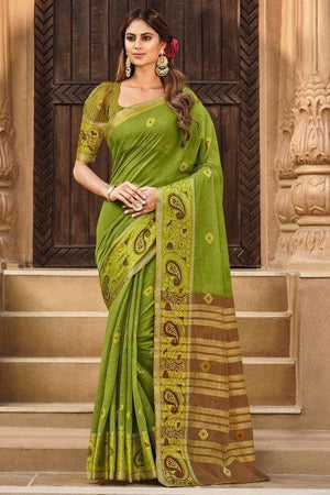 Kelly Green Cotton Saree