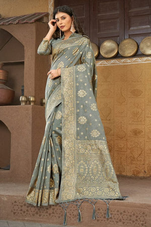 Lava Grey Cotton Saree