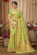 green cotton saree