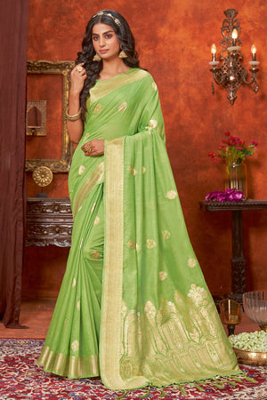 Lawn Green Cotton Saree