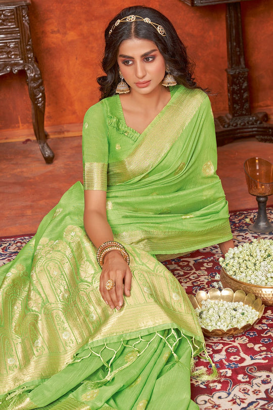 green cotton saree