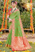 green cotton saree