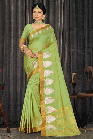 green cotton saree