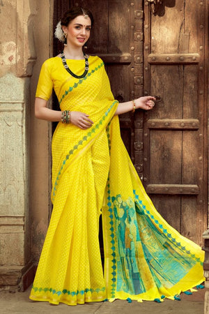 Lemon Yellow Cotton Saree