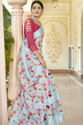 Cotton Saree Light Blue Printed Cotton Saree saree online
