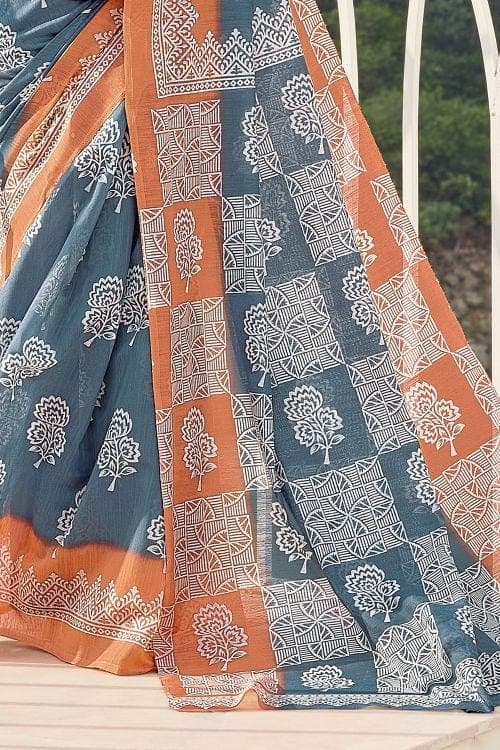 Light Cyan Blue Cotton Saree