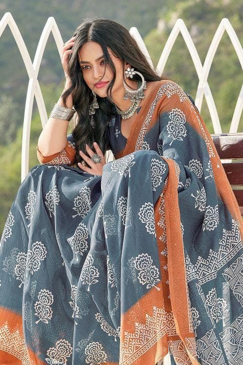 Light Cyan Blue Cotton Saree
