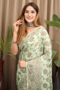 green cotton saree