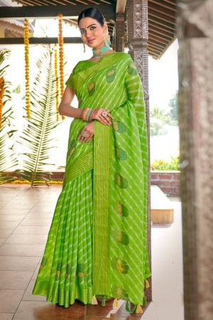Lime Green Cotton Saree