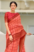 peach cotton saree