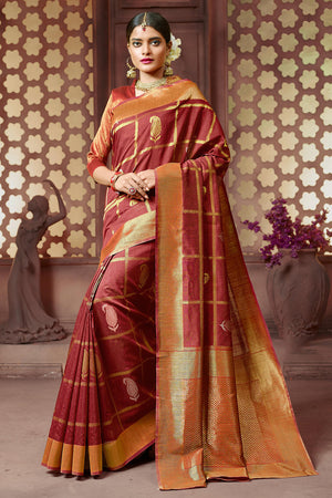 Maroon Cotton Saree