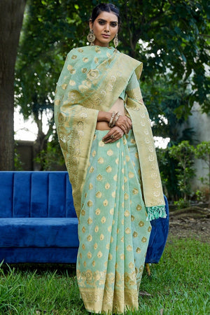 Medium Turquoise Cotton Saree