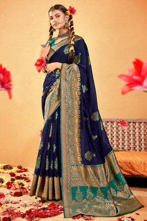 Midnight Blue Cotton Saree