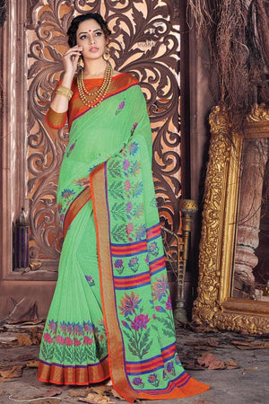 Mint Green Cotton Saree