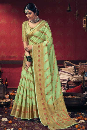 Mint Green Cotton Saree