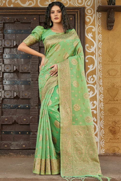 green cotton saree