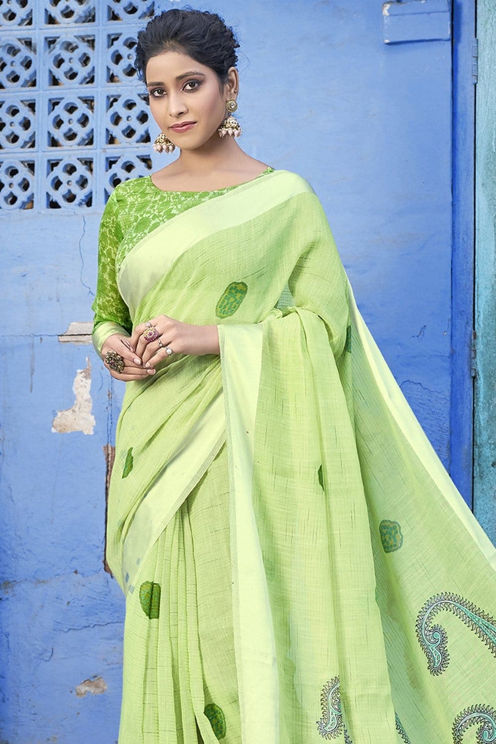 Cotton Saree Mint Green Printed Cotton Saree saree online