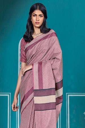 Mulberry Purple Cotton Saree With Lucknowi Prints
