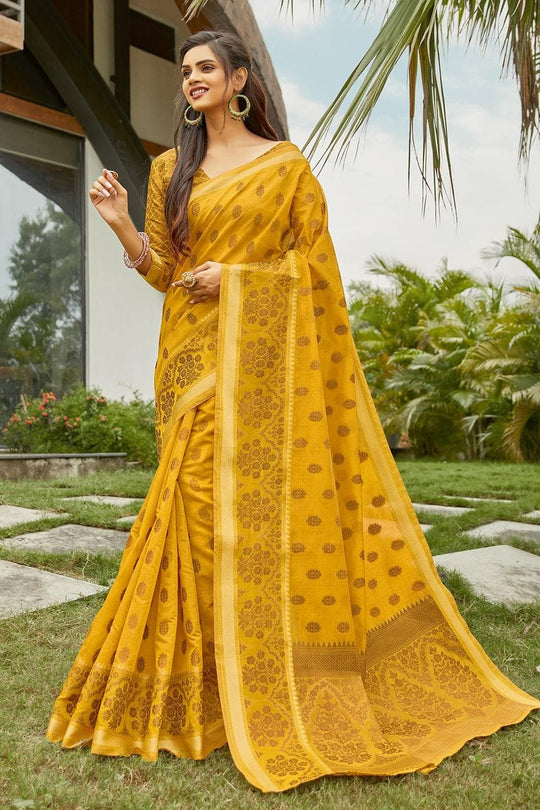 Cotton saree Mustard Yellow Cotton Saree saree online