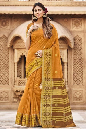 Mustard Yellow Cotton Saree