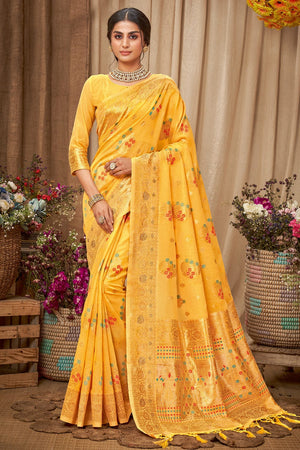 Mustard Yellow Cotton Saree