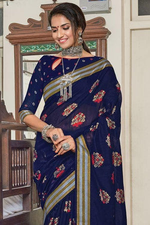 blue chanderi cotton saree