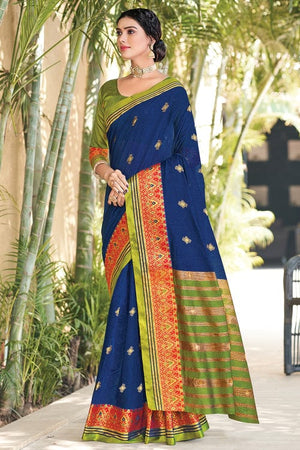 Navy Blue Cotton Saree