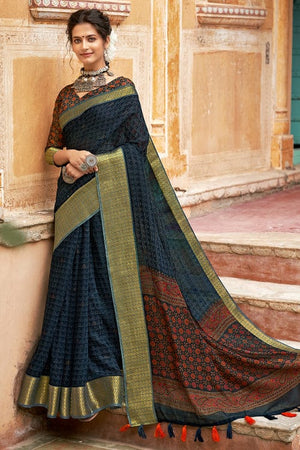Navy Blue Cotton Saree