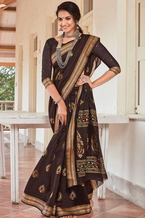 brown chanderi cotton saree