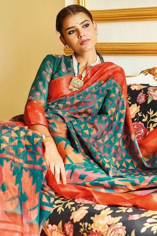 Ocean Blue Brasso Cotton Saree