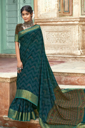 Ocean Blue Cotton Saree