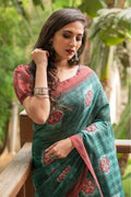 Ocean Blue Cotton Silk Saree