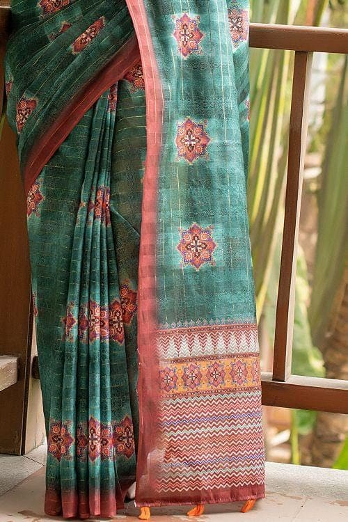 Ocean Blue Cotton Silk Saree
