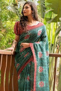 Ocean Blue Cotton Silk Saree