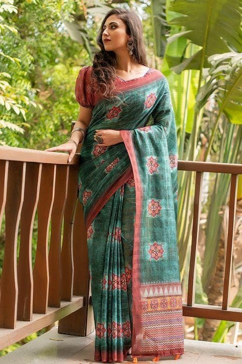 Ocean Blue Cotton Silk Saree
