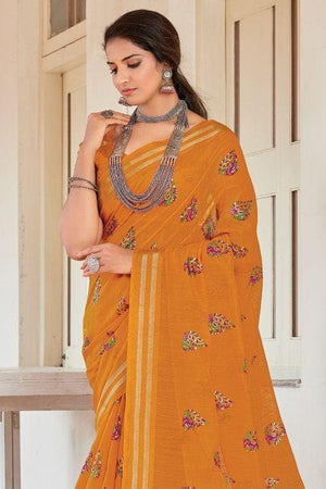 Ochre Yellow Chanderi Cotton Saree