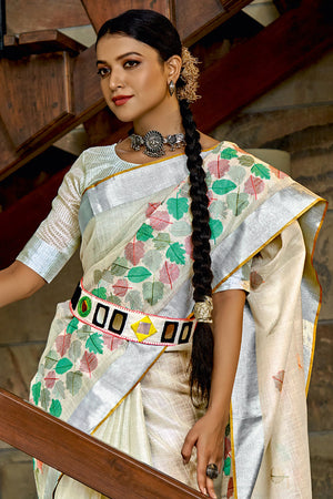 Off White Cotton Saree