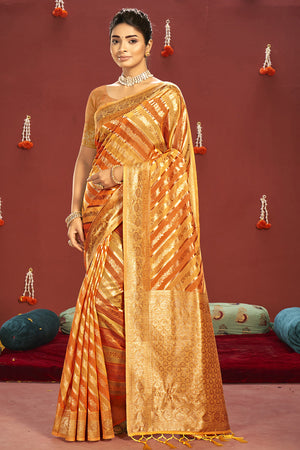 Orange Cotton Saree
