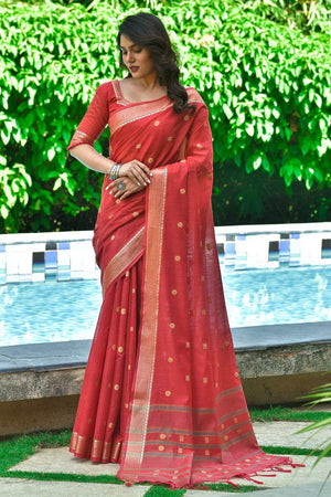 Orchid Red Cotton Saree