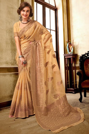 Ornate Beige Cotton Saree