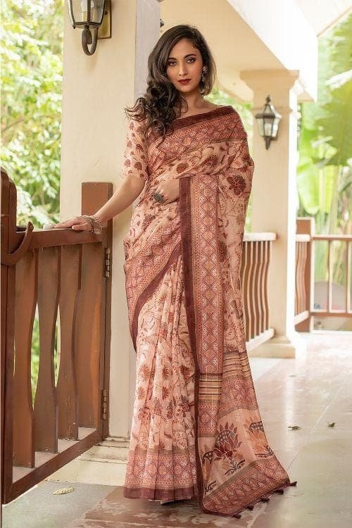 Pale Peach Cotton Silk Saree