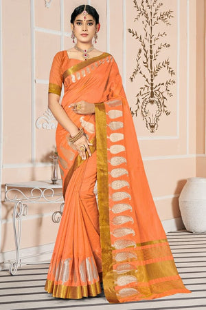 Papaya Orange Cotton Saree