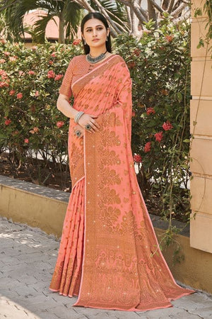 Peach Cotton saree