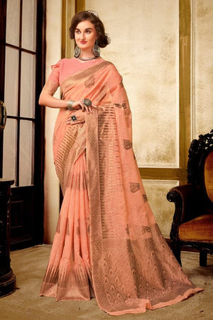 Peach Cotton Saree