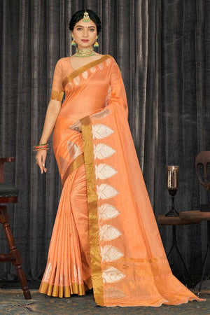 Peach Cotton Saree