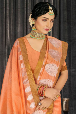peach cotton saree