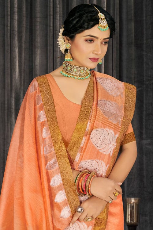 peach cotton saree